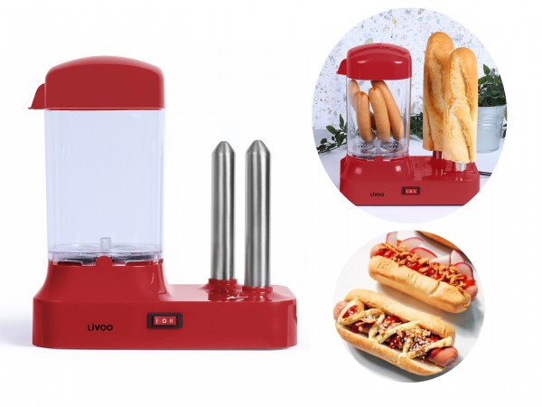LIVOO Hot-Dog-Maschine Hot Dogs selber machen 6 Würstchen 340 Watt rot DOC238