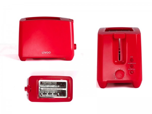 LIVOO Toaster Toastautomat Toastgerät 2-Schlitz-Toaster DOD162R rot