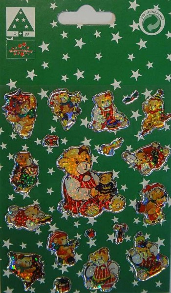 Weihnachts-Sticker Teddybär 19 Glitzer-Aufkleber Klebebilder 1 Bogen
