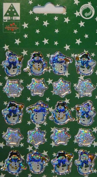 Weihnachts-Sticker Schneemann 20 Glitzer-Aufkleber Weihnachten Sterne