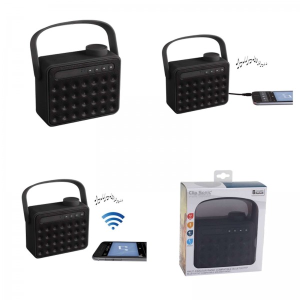 ClipSonic Lautsprecher tragbar mit Radio und Bluetooth schwarz TES142N