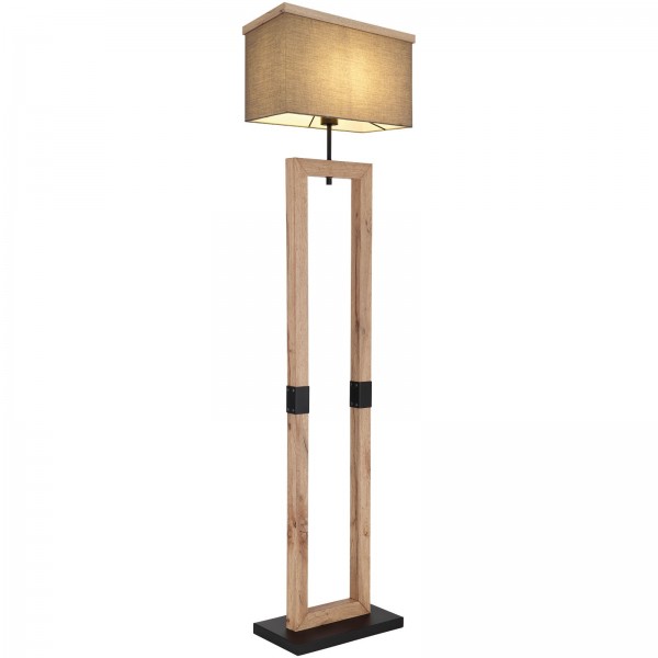 Stehlampe Wohnzimmer Stoffschirm Grau Stehleuchte Holz Optik Standlampe 15578S