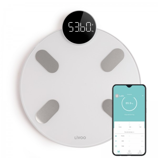 LIVOO Personenwaage Bluetooth BMI Körperfett Digitalwaage DOM455W weiß
