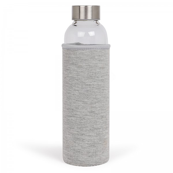 LIVOO Trinkflasche Glas Isoliert mit Hülle Grau Glasflasche Sieb 500 ml MEN394