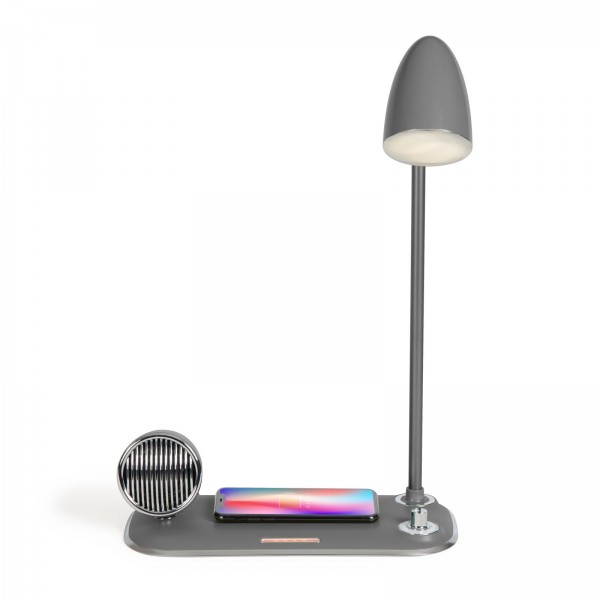 LIVOO Nachttischlampe Induktionsladestation Smartphone Bluetooth USB TEA291G grau